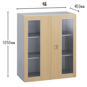 ガラス両開き書庫 高さ1050mm （上置・下置兼用）