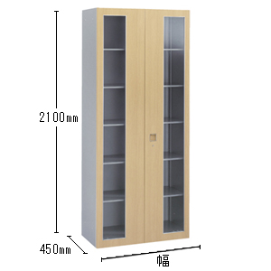 ガラス両開き書庫 高さ2100mm （下置用）