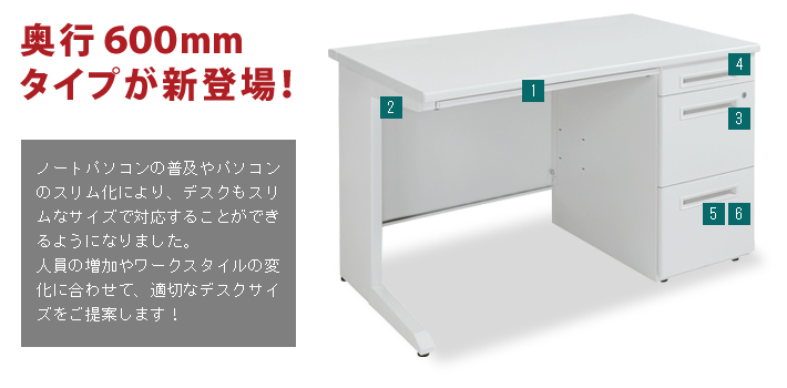 ビジネスデスク （スリムタイプ） 奥行600mmの特長