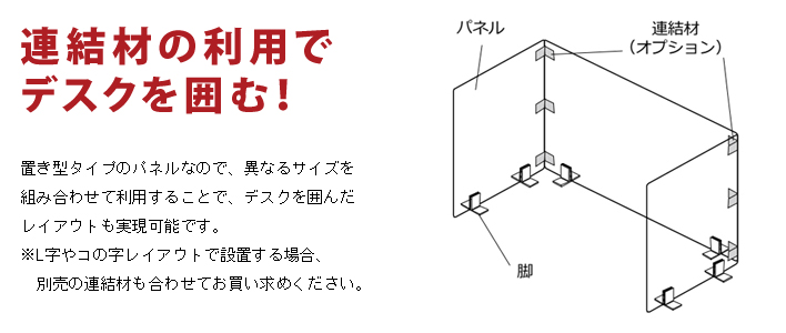 連結材を利用したデスクパネルの設置